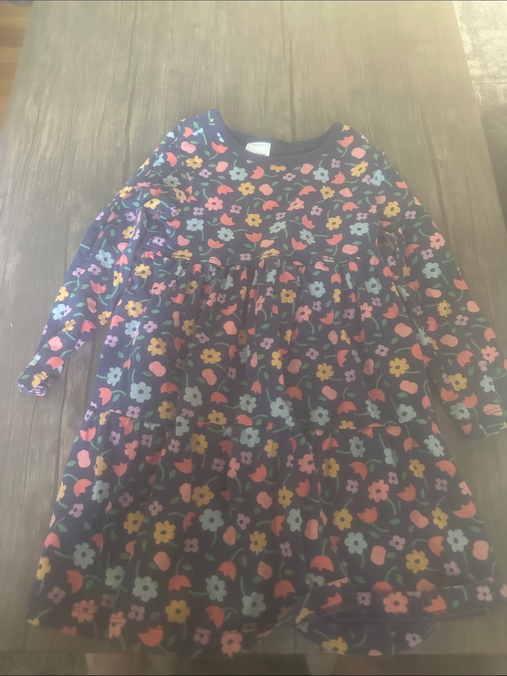 Hanna Andersson Navy Floral Tiered Long-Sleeve Dress
